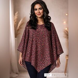 Floral Handkerchief Hem Poncho Top | Flowy Boho sheer top custom made